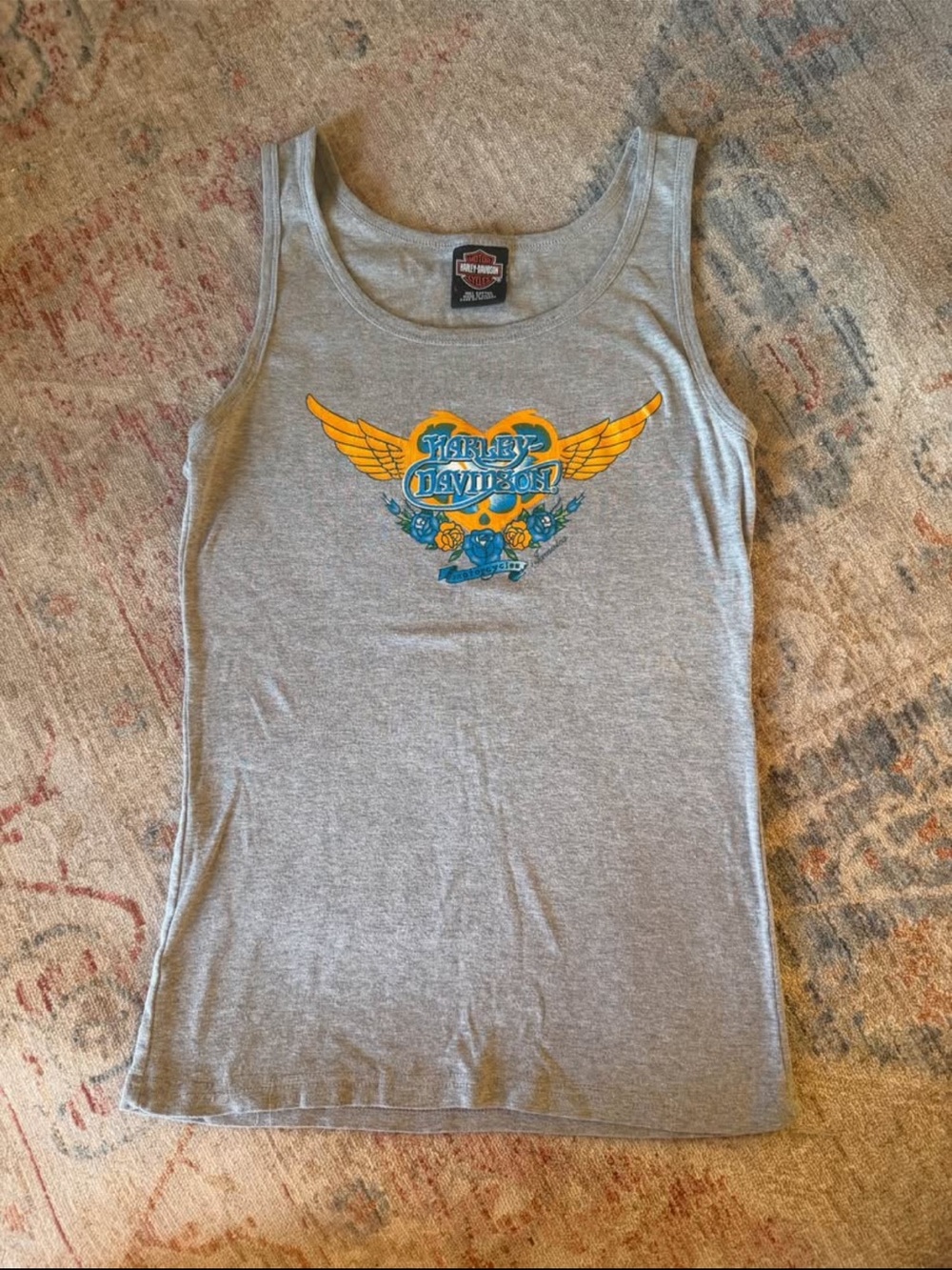 Harley-Davidson Gray Tank with Yellow and Blue Winged Logo